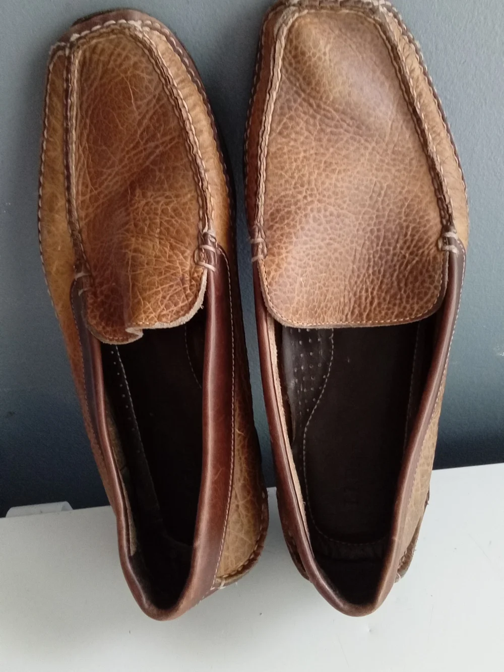 LL Bean Mens Pebble Grain‎ Leather Driving Moccasin Loafers Tan Brown Slip On